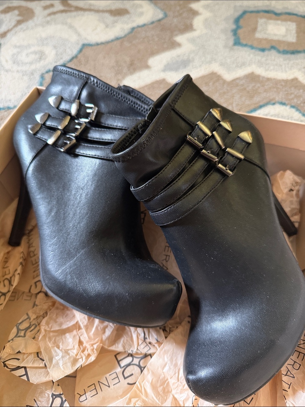 BCBGeneration Black Faux-Leather Mule Clogs with Buckle Straps